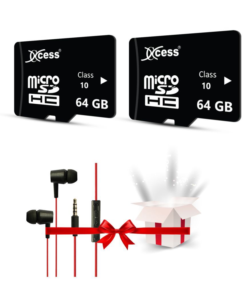 Xccess Premium Combo 64+64GB Memory Card,64GB micro SD Card,Class 10,Fast Speed for Smartphones, Tablets and Other Micro Slots with Data Transfer,64GB Pack of 2 Combo With Z60 Earphone