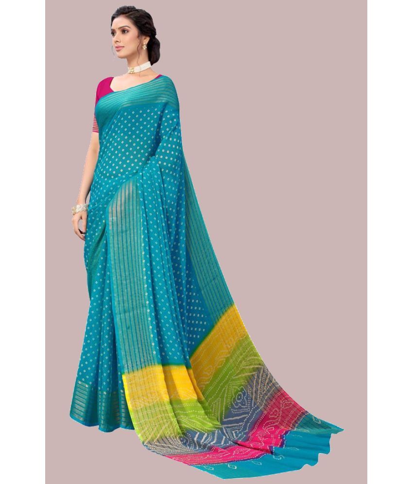     			Bhuwal Fashion - SkyBlue Chiffon Saree With Blouse Piece ( Pack of 1 )