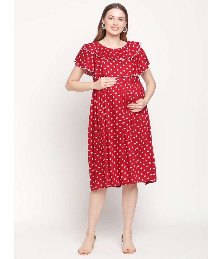 Moms Maternity - Rayon Red Women's Maternity Dress ( Pack of 1 )