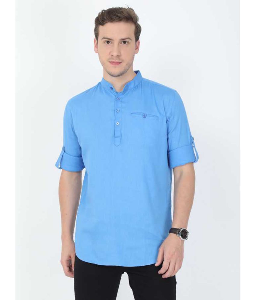     			Springberry - Shirt Style 100 percent Cotton Sky Blue Men's Kurta ( Pack of 1 )