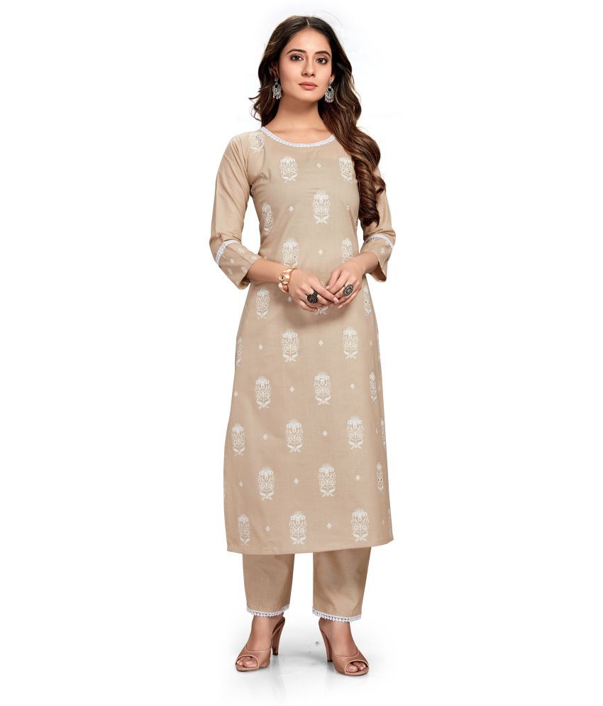     			Style Samsara - Straight Cotton Blend Beige Women's Kurti ( Pack of 1 )