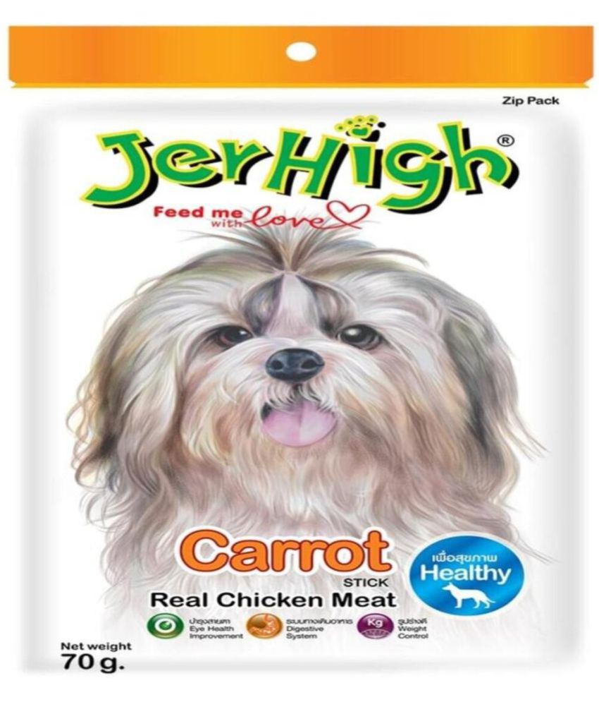     			Jerhigh Chicken Dog Treats, Human Grade High Protein Chicken, Fully Digestible Healthy Snack & Training Treat, Free from by-Products & Gluten, Carrot 70gm (6 X 70g)