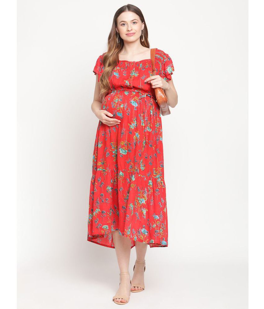 Moms Maternity - Rayon Red Women's Maternity Dress ( Pack of 1 )