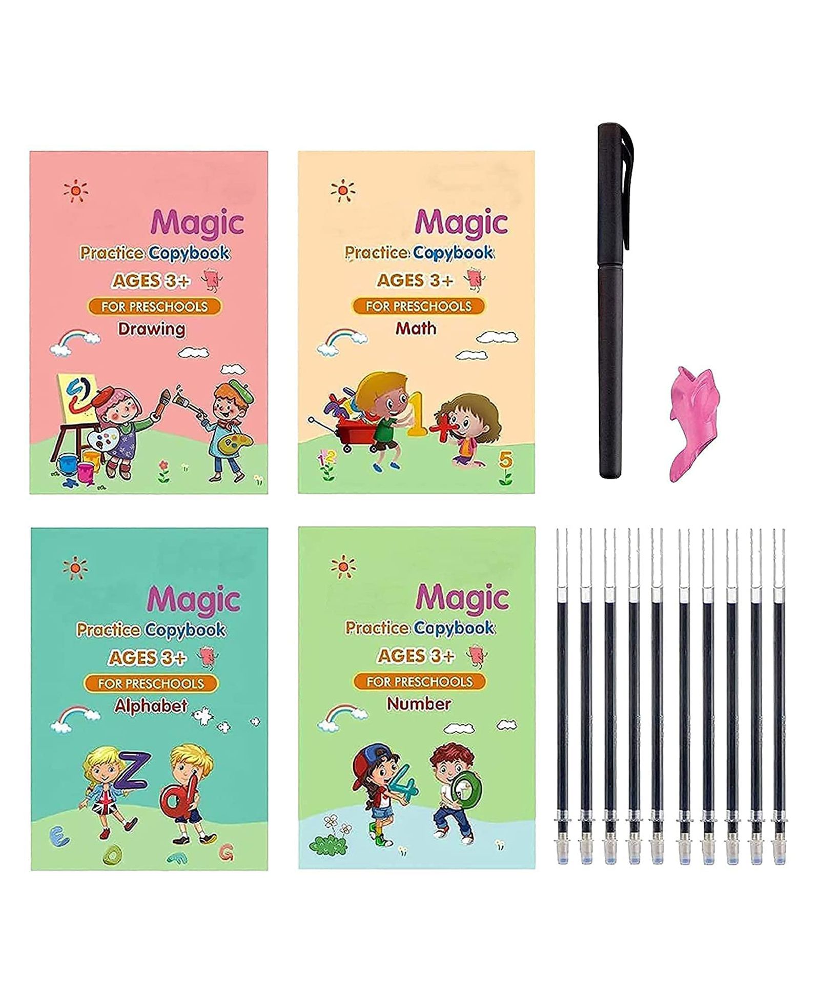     			Sank Magic Practice Copybook - (1 Pen + 1 Grip + 4 BOOKS + 10 REFILL) Number Tracing Book - Writing Book - Magic Calligraphy - Copybook Set - Calligraphy Pen - Calligraphy Book - Practical Reusable Writing Tool - Simple Hand Lettering for Preschoolers