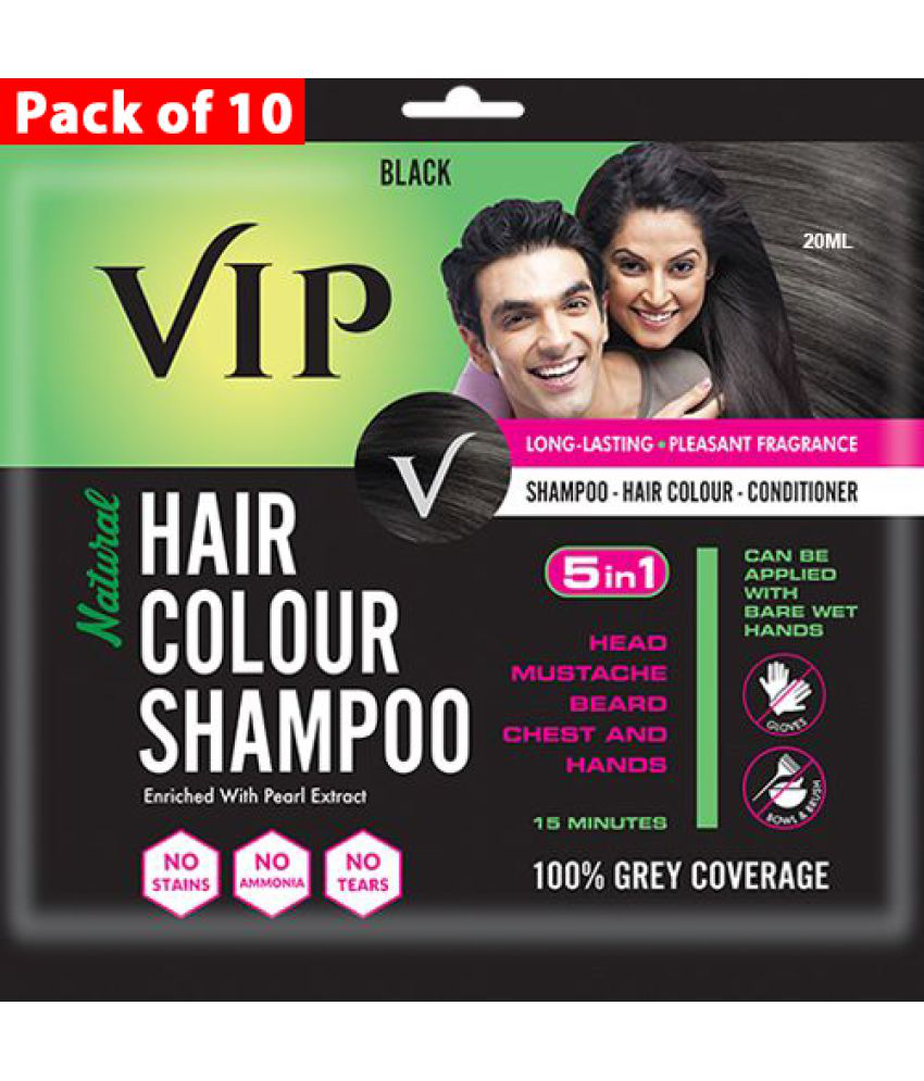     			VIP 3 in 1 Hair Colour, Shampoo, Conditioner - Black, 20ml, Pack of 10 - Ammonia Free