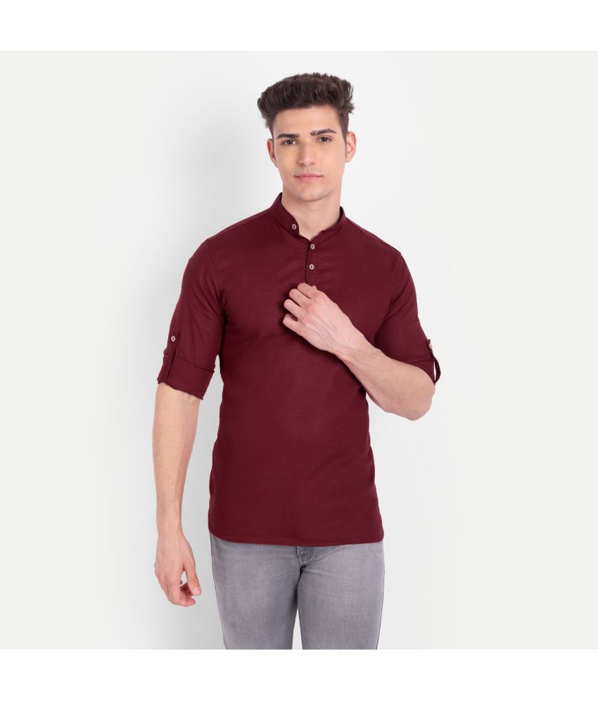     			Vida Loca - Maroon Linen Slim Fit Men's Casual Shirt (Pack of 1)