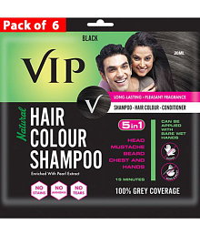 VIP Hair Colour Dye Shampoo, Black, 20ml, Pack of 6 - 100% Grey Hair Coverage - Ammonia Free
