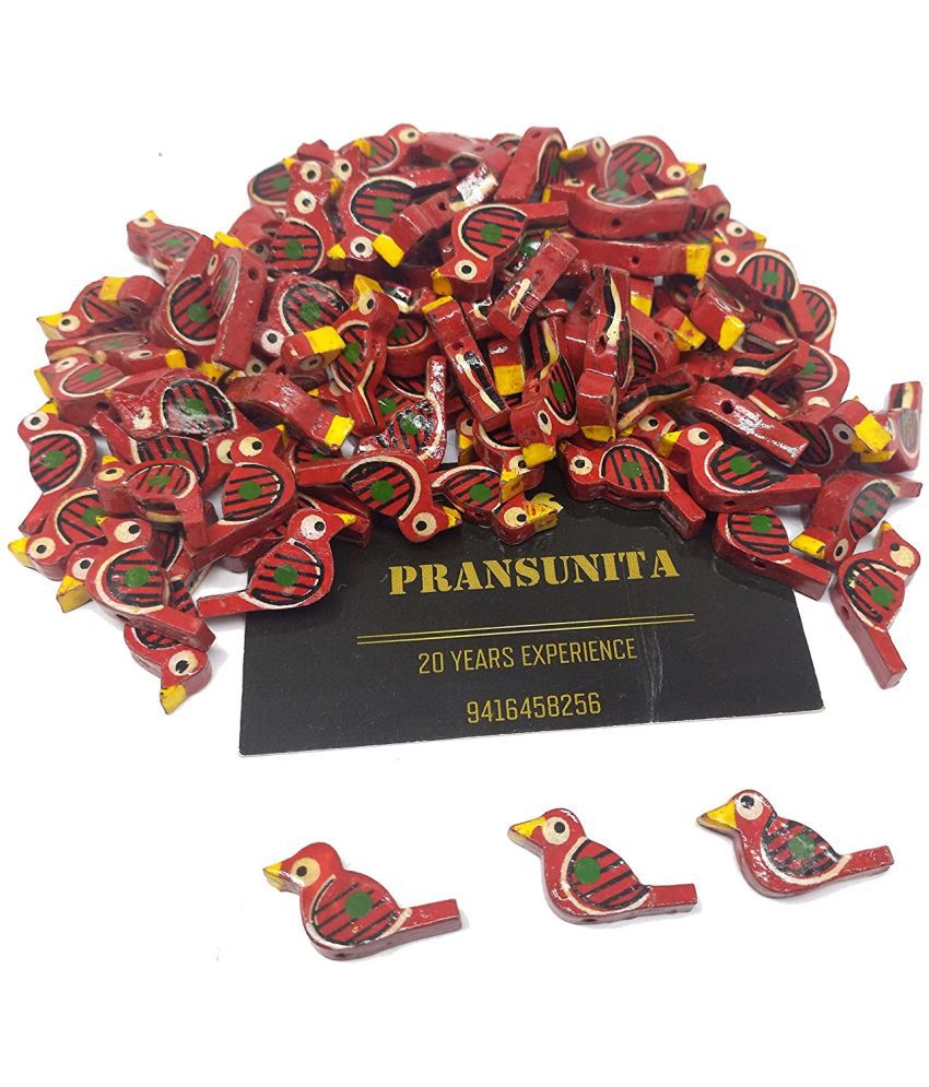     			PRANSUNITA Wooden Bird Beads Size – 3 cm, Used for Art and Crafts, Dresses, Beading, Pendant, Macrame, Jewellery Making, DIY Crafts & School Project etc Pack of 50