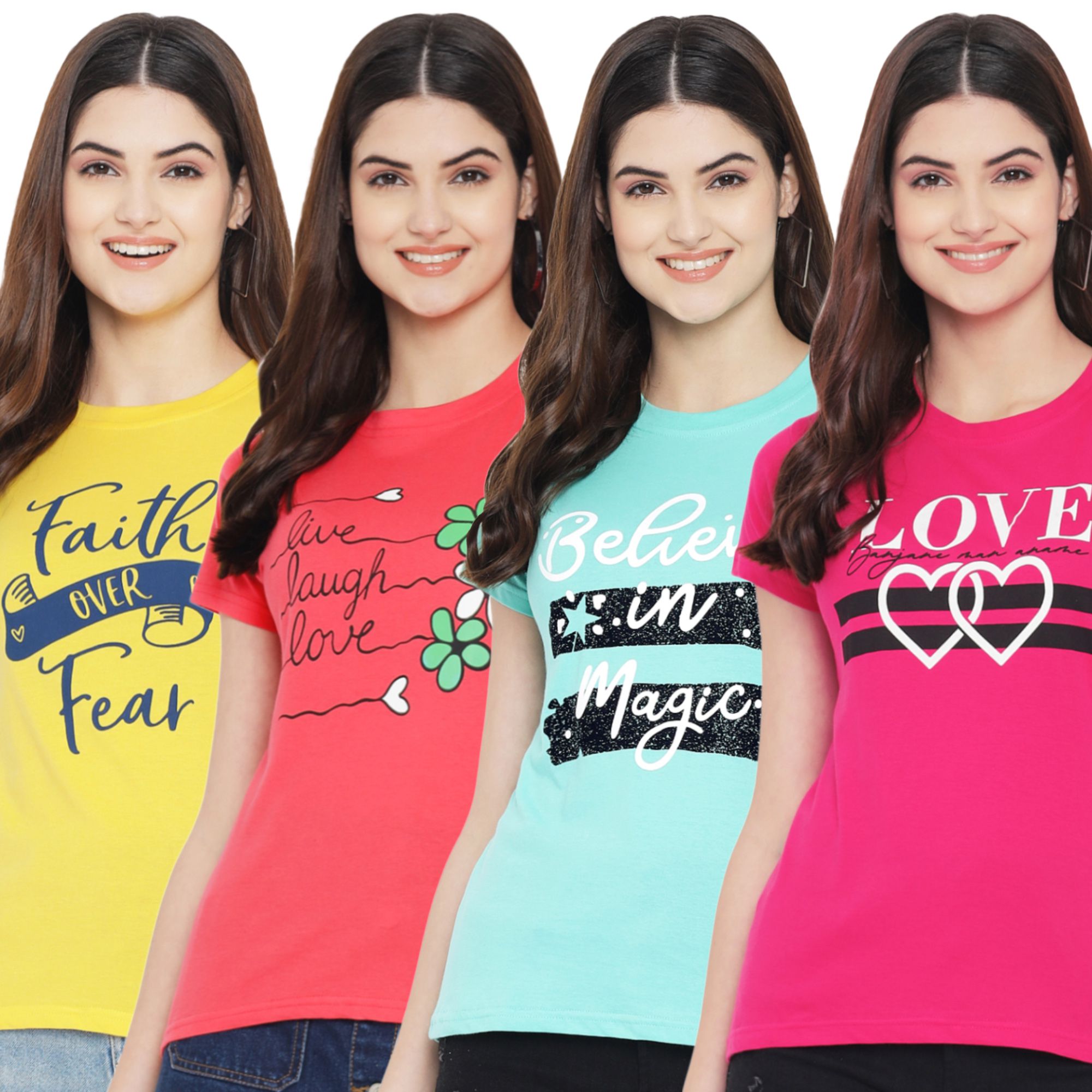     			Fabflee - Multicolor 100% Cotton Regular Women's T-Shirt ( Pack of 4 )