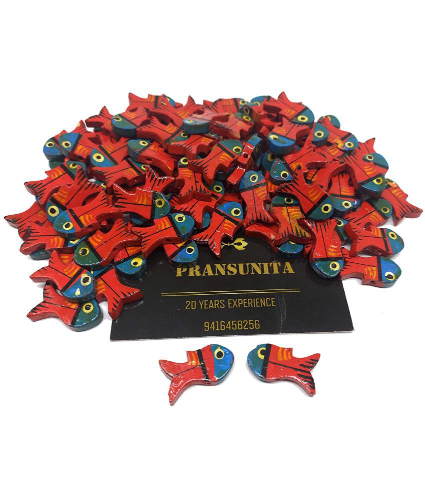     			PRANSUNITA Wooden Fish Beads Size – 2.5 cm, Used for Art and Crafts, Dresses, Beading, Pendant, Macrame, Jewellery Making, DIY Crafts & School Project etc Pack of 50