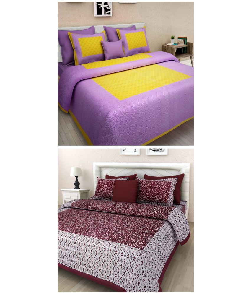     			Uniqchoice - Multicolor 100% Cotton 2 Double Bedsheets with 4 Pillow Covers