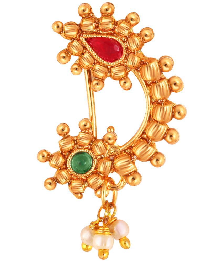     			Vighnaharta Gold Plated with Peals Alloy and CZ stone Non Piercing Maharashtrian Nath Nathiya./ Nose Pin for women  {VFJ1114NTH-Press }
