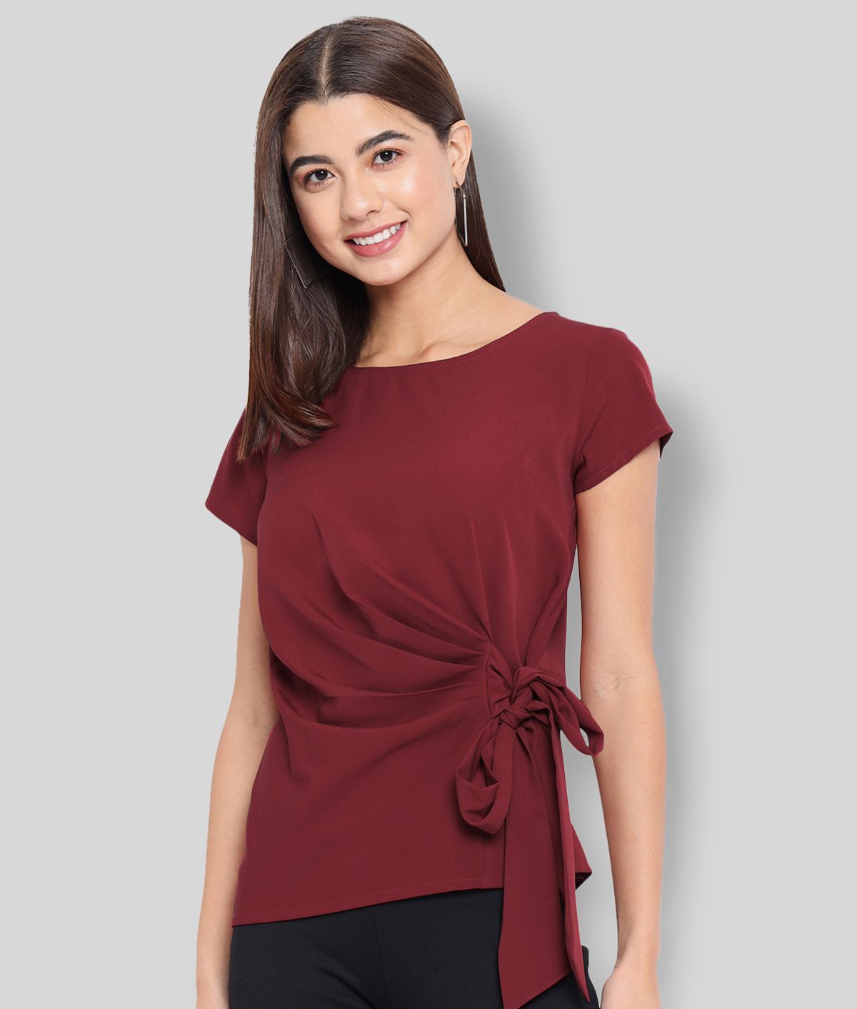     			ALL WAYS YOU - Maroon Polyester Women's Knot Front Top ( Pack of 1 )
