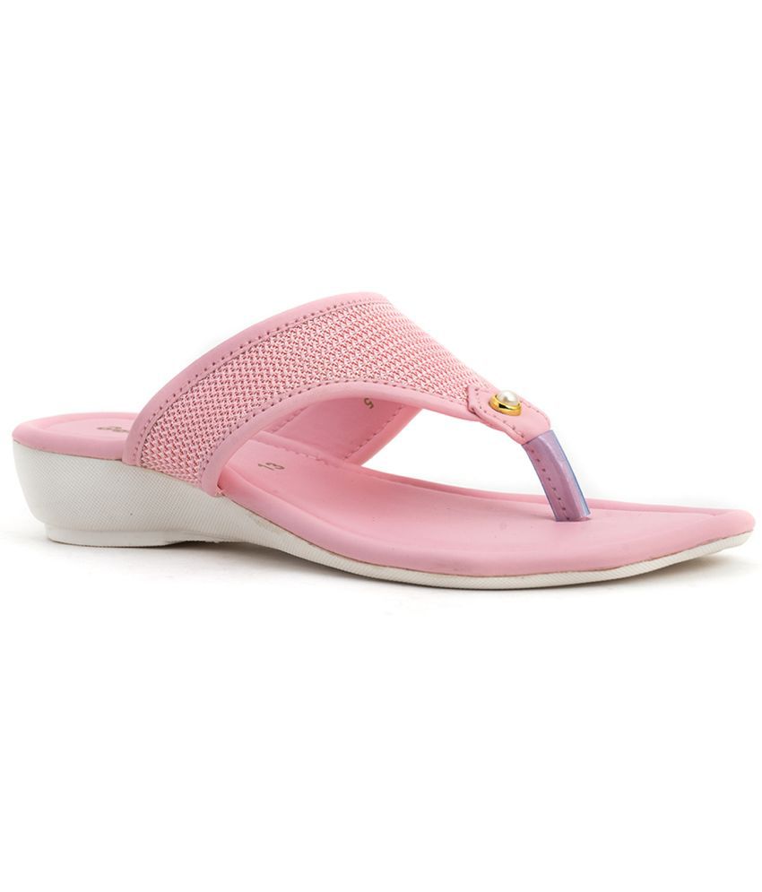     			Adrianna By KHADIM Synthetic Leather/Mesh PVC Sole Solid Pink Casual Slippers & Flip-Flops For Girls