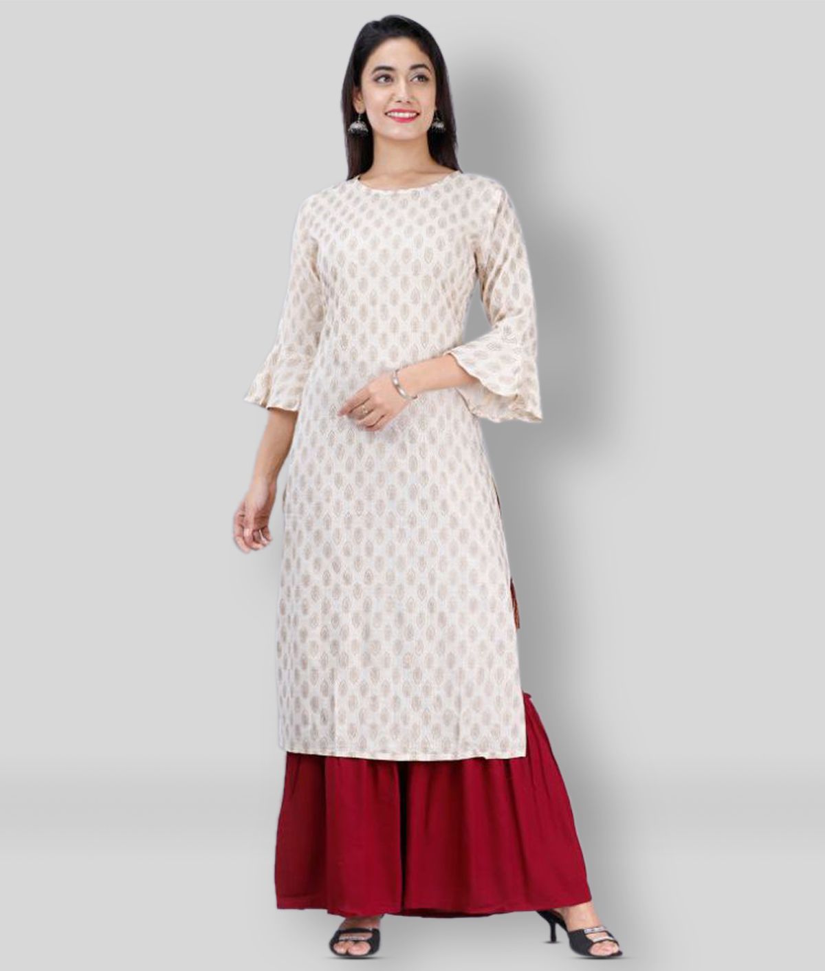     			MAUKA - Cream Straight Rayon Women's Stitched Salwar Suit ( Pack of 1 )