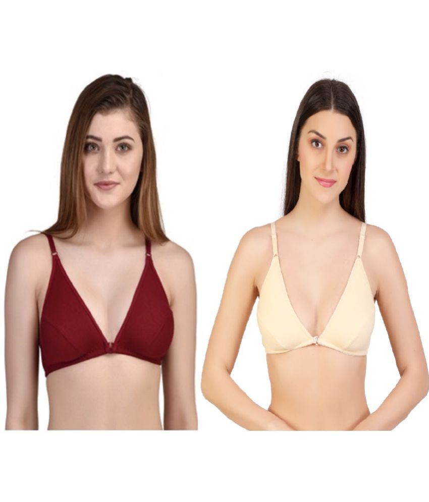     			Desiprime Pack of 2 Cotton Blend Non Padded Women's Plunge Bra ( Maroon )