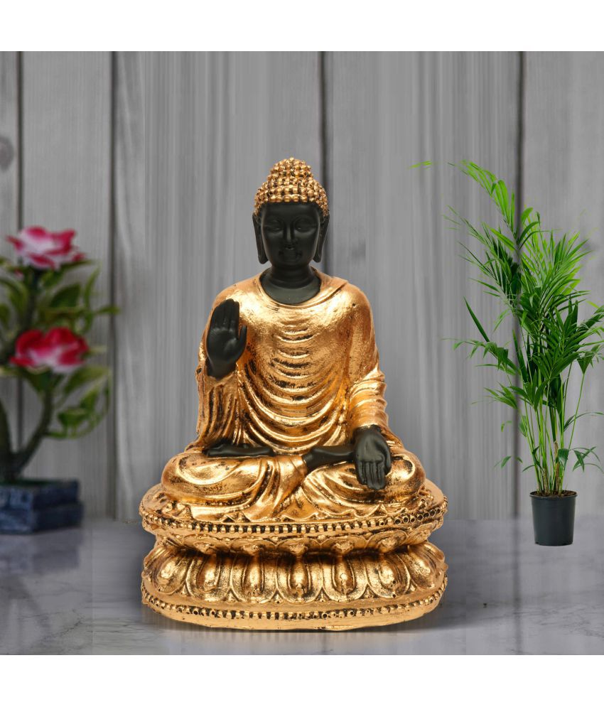 HOMETALES Golden Black Resin Samadhi Buddha Showpiece/ Figurine 9 Inch