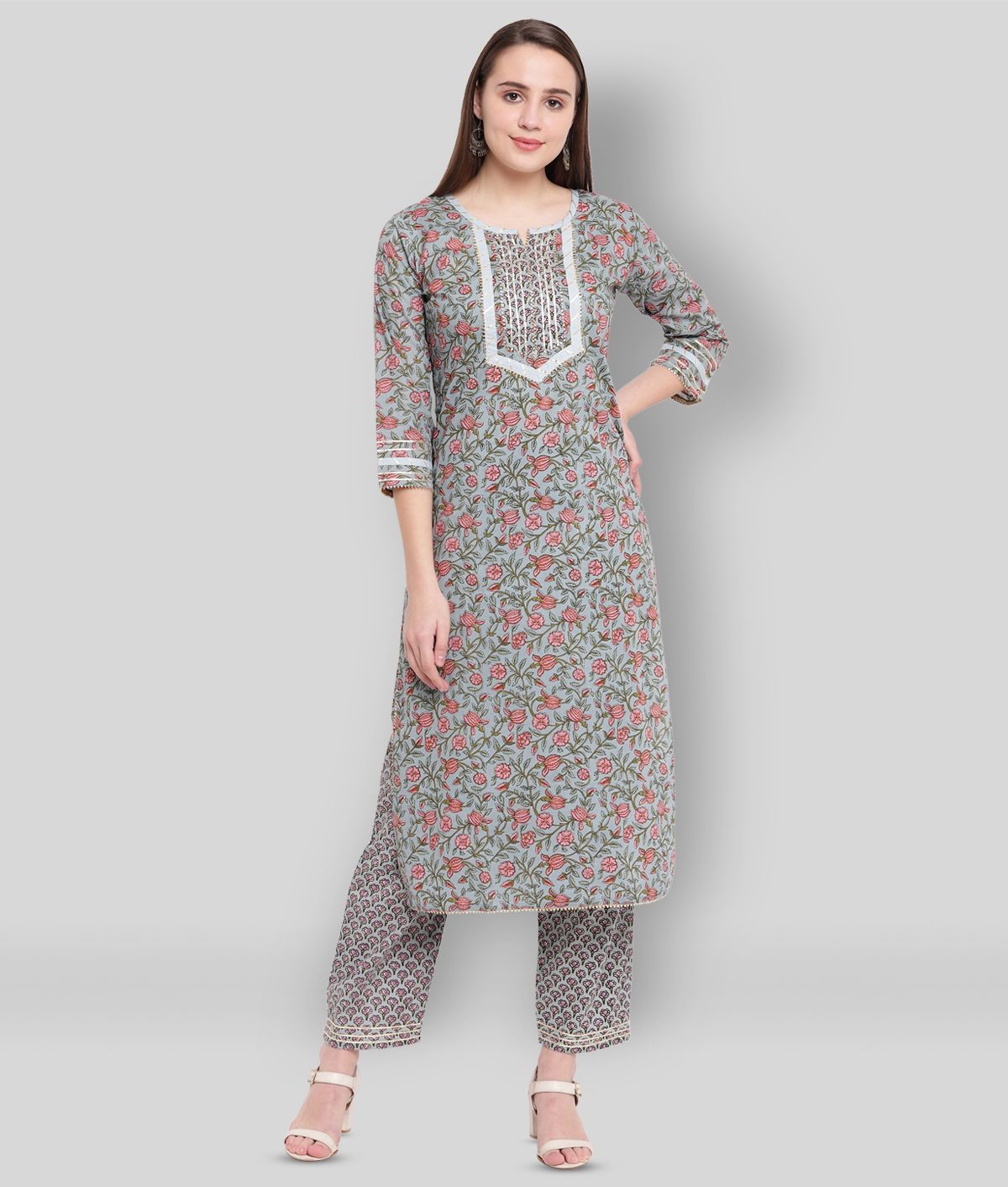     			Vbuyz - Light Grey Straight Cotton Women's Stitched Salwar Suit ( Pack of 1 )