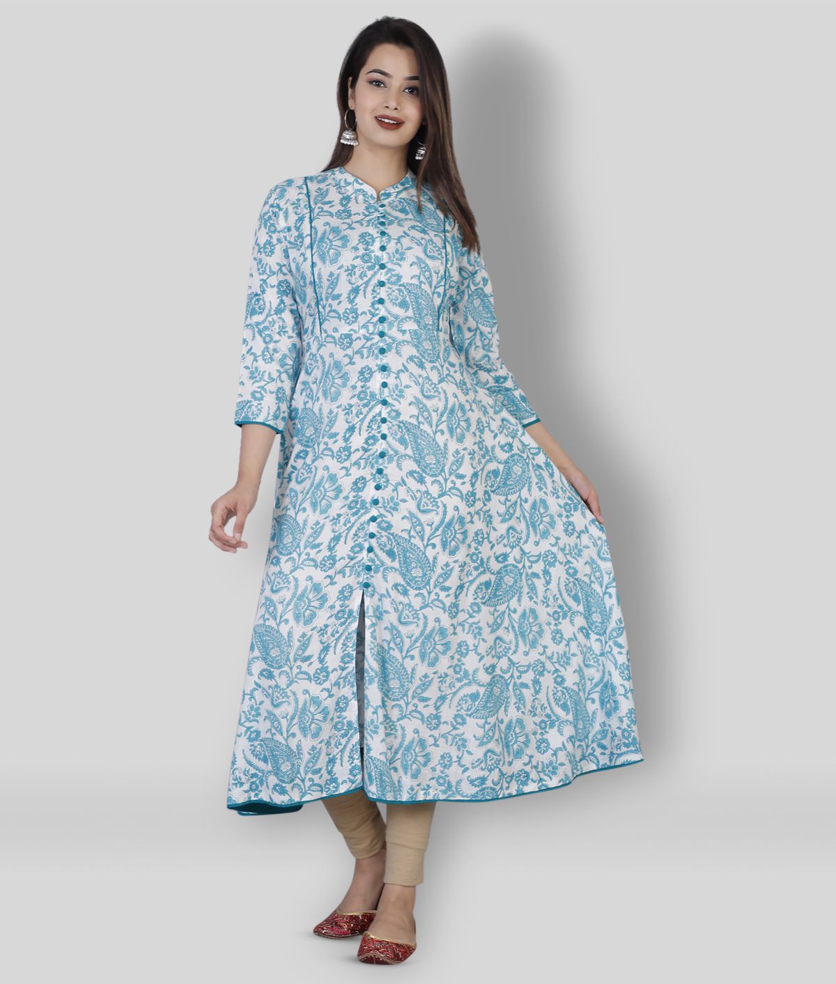     			HIGHLIGHT FASHION EXPORT - Blue Rayon Women's Front Slit Kurti ( Pack of 1 )