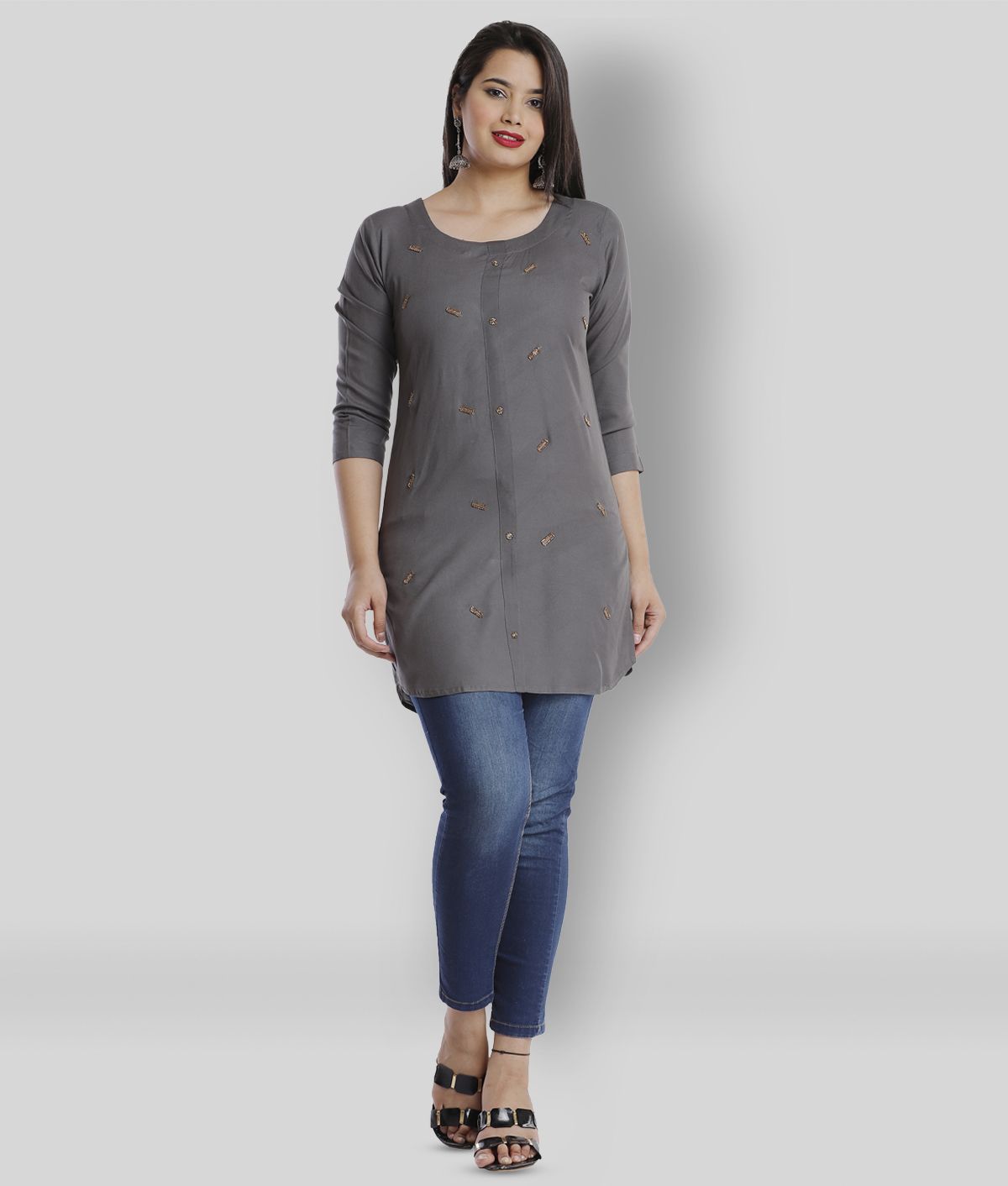     			HIGHLIGHT FASHION EXPORT - Dark Grey Viscose Women's Straight Kurti ( Pack of 1 )