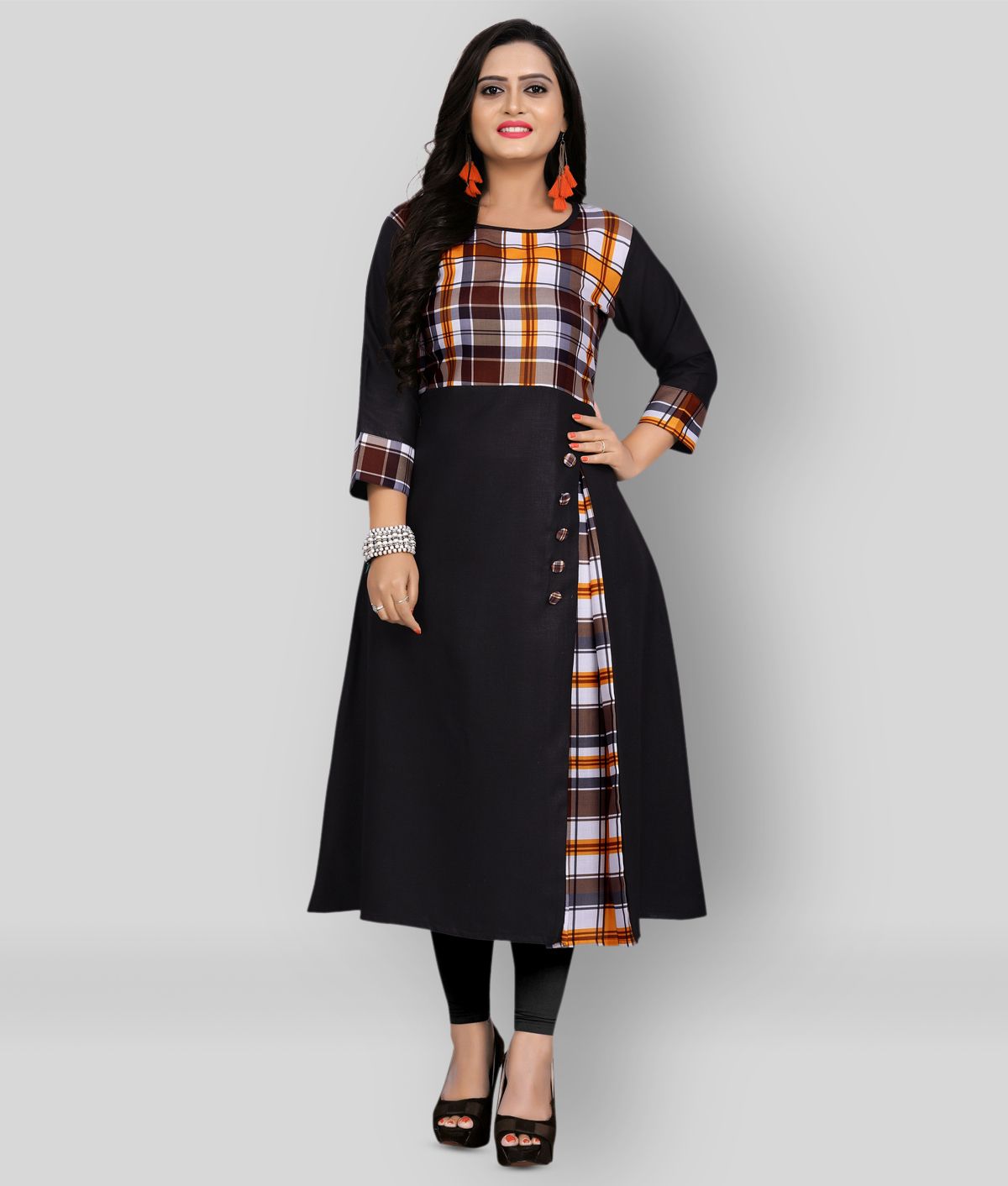     			Hetsa - Multicolor Cotton Blend Women's High Slit Kurti ( Pack of 1 )