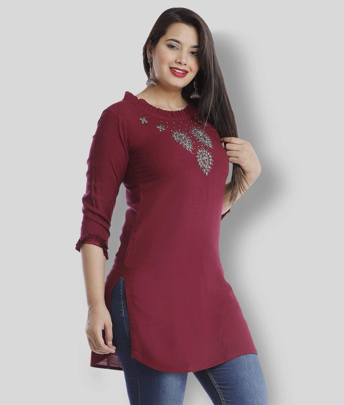     			JC4U - Maroon Viscose Women's Straight Kurti