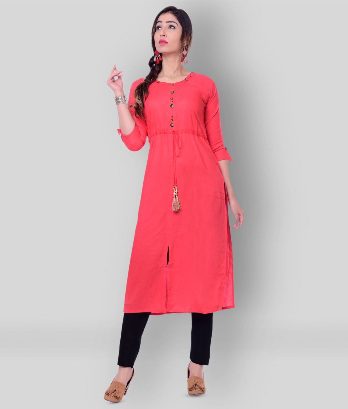     			Vastranikhar - Pink Rayon Women's Front Slit Kurti ( Pack of 1 )