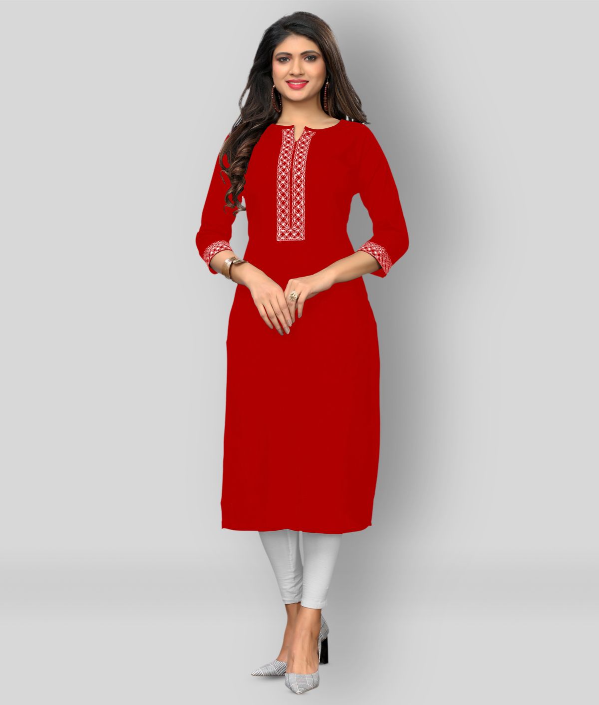     			Vbuyz - Red Cotton Women's Straight Kurti ( Pack of 1 )