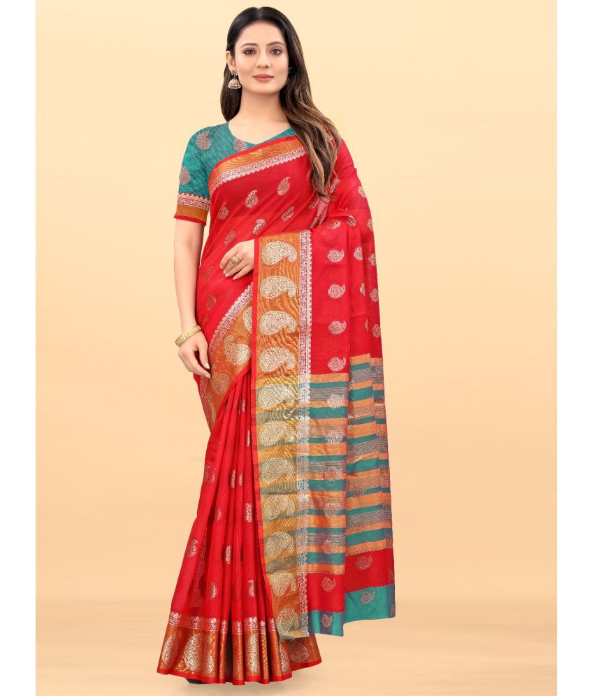     			Ishika Fab - Red Jacquard Saree With Blouse Piece ( Pack of 1 )
