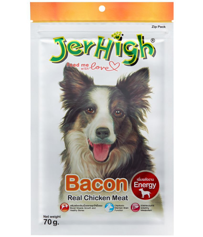     			Jerhigh Chicken Dog Treats, Human Grade High Protein Chicken, Fully Digestible Healthy Snack & Training Treat, Free from by-Products & Gluten, Bacon 70gm (6X 70g)