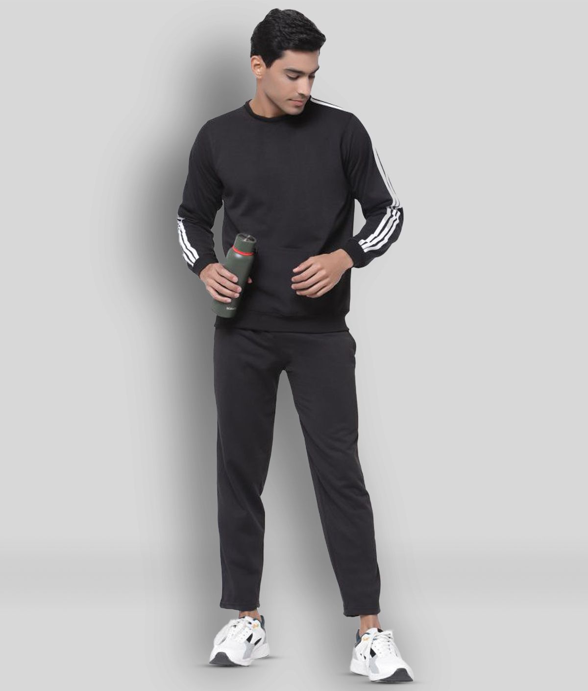 KZALCON - Black Cotton Blend Regular Fit Striped Men's Sports Tracksuit ( Pack of 1 )