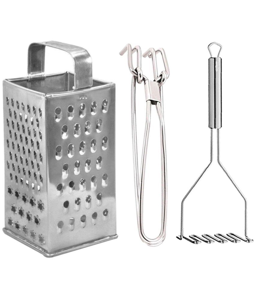     			JISUN - Silver Stainless Steel Big Grater+Pakkad+Masher ( Pack 3 )