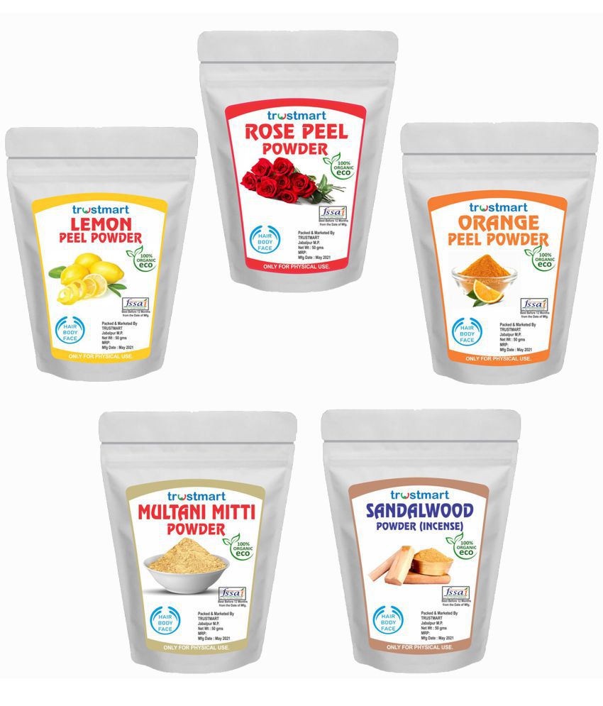     			TRUSTMART Orange Peel,Lamon Peel,Multani Mitti,Sandalwood and Rose Peel Powder Each-50g