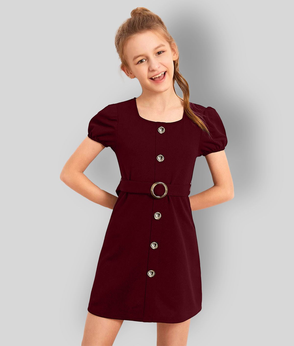     			Addyvero Maroon Cotton Blend Girls A-line Dress ( Pack of 1 )
