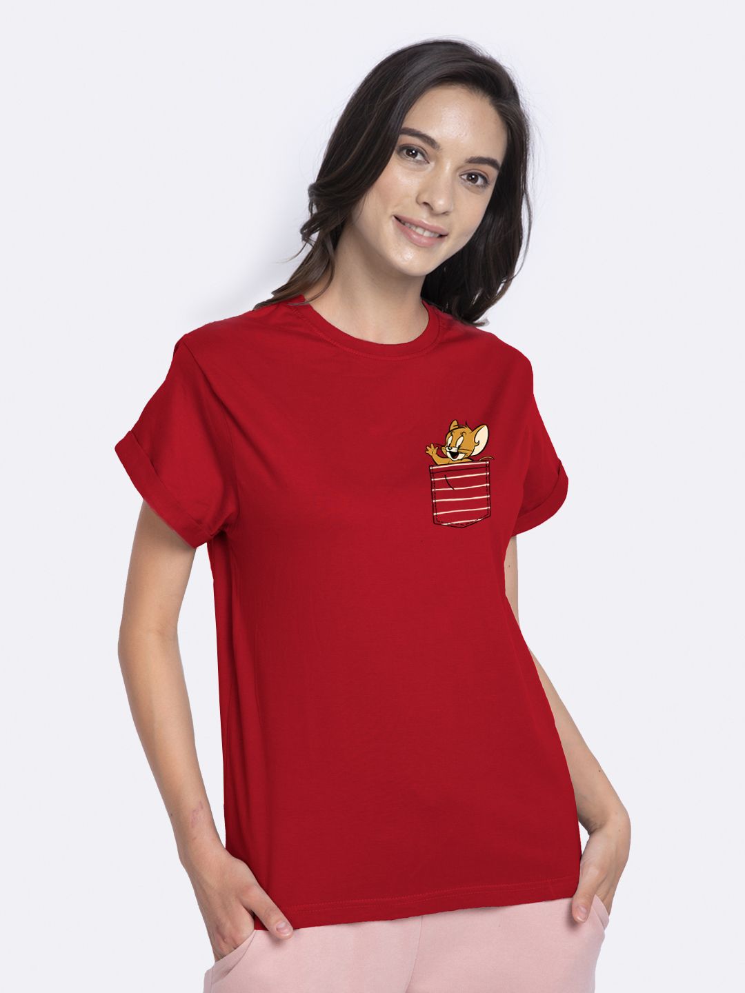     			Bewakoof - Red Cotton Loose Women's T-Shirt ( Pack of 1 )