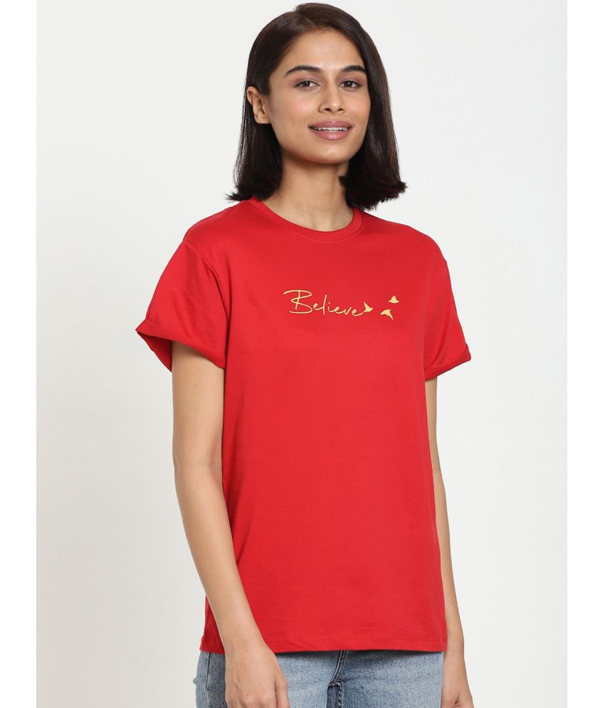     			Bewakoof - Red Cotton Loose Women's T-Shirt ( Pack of 1 )