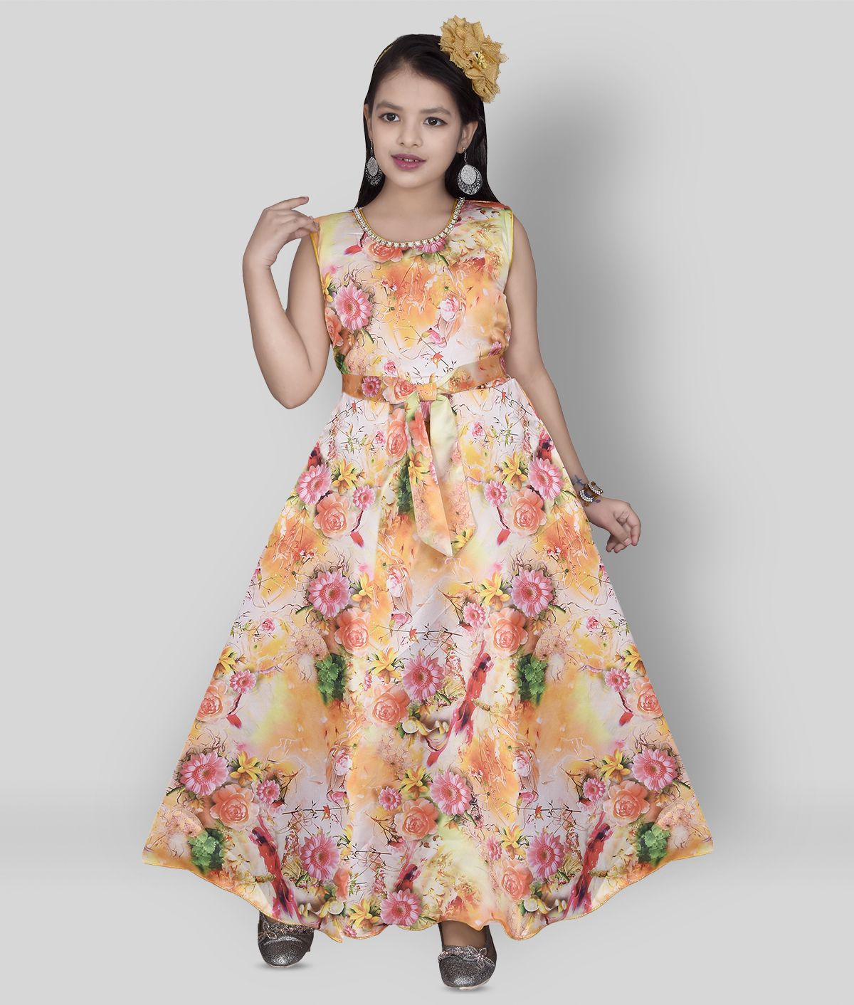     			High Fame - Yellow Satin Girl's A-line Dress ( Pack of 1 )