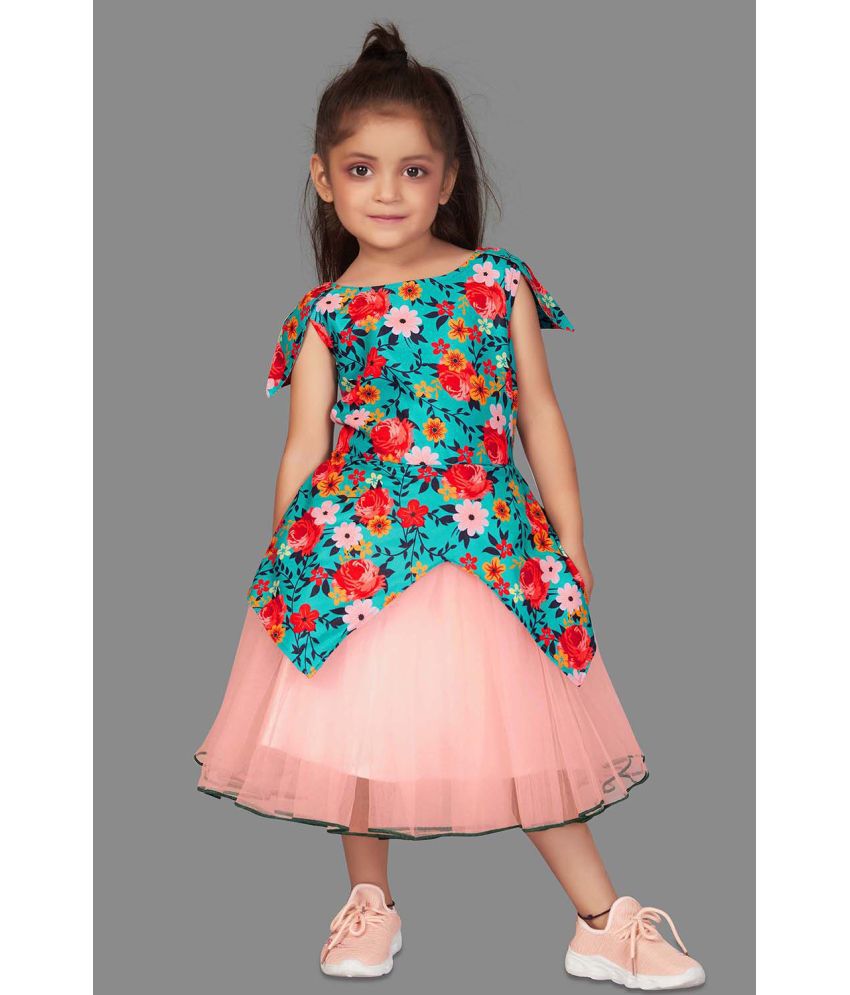     			MIRROW TRADE - Aqua Crepe Girls Fit And Flare Dress ( Pack of 1 )