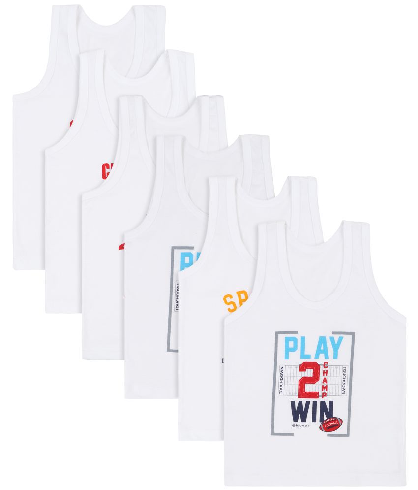     			Bodycare Printed White Round Neck Sleeveless Vest For Boys Pack Of 6