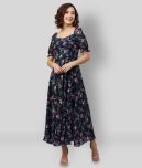 Rare - Navy Blue Georgette Women's Fit & Flare Dress ( Pack of 1 )