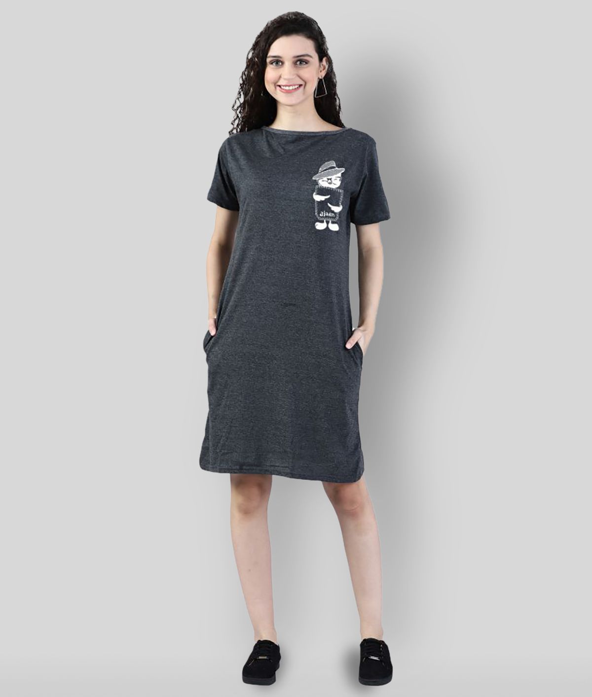 Broadstar - Grey Melange Cotton Blend Women's T-shirt Dress ( Pack of 1 )