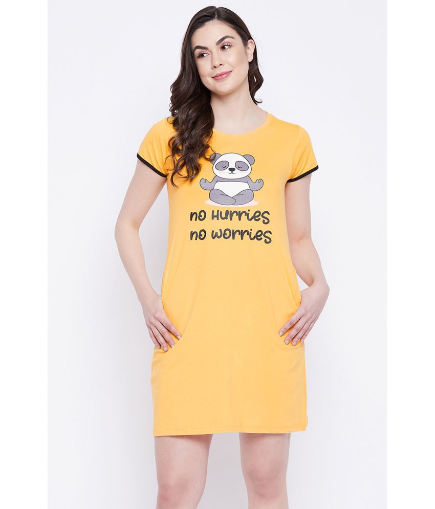     			Clovia - Yellow Cotton Women's Nightwear Night T-Shirt ( Pack of 1 )