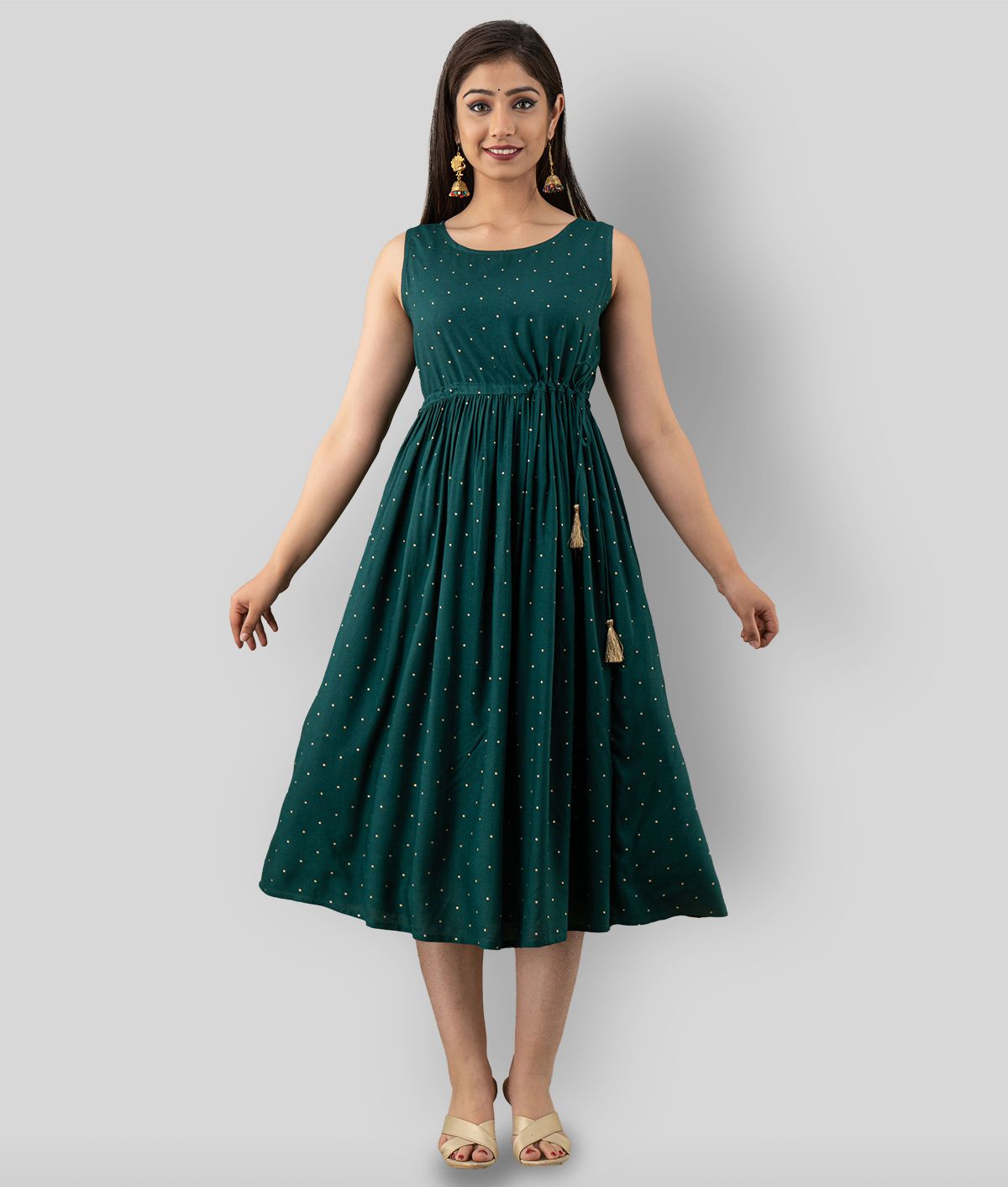 FABRR - Green Rayon Women's A- line Dress ( Pack of 1 )