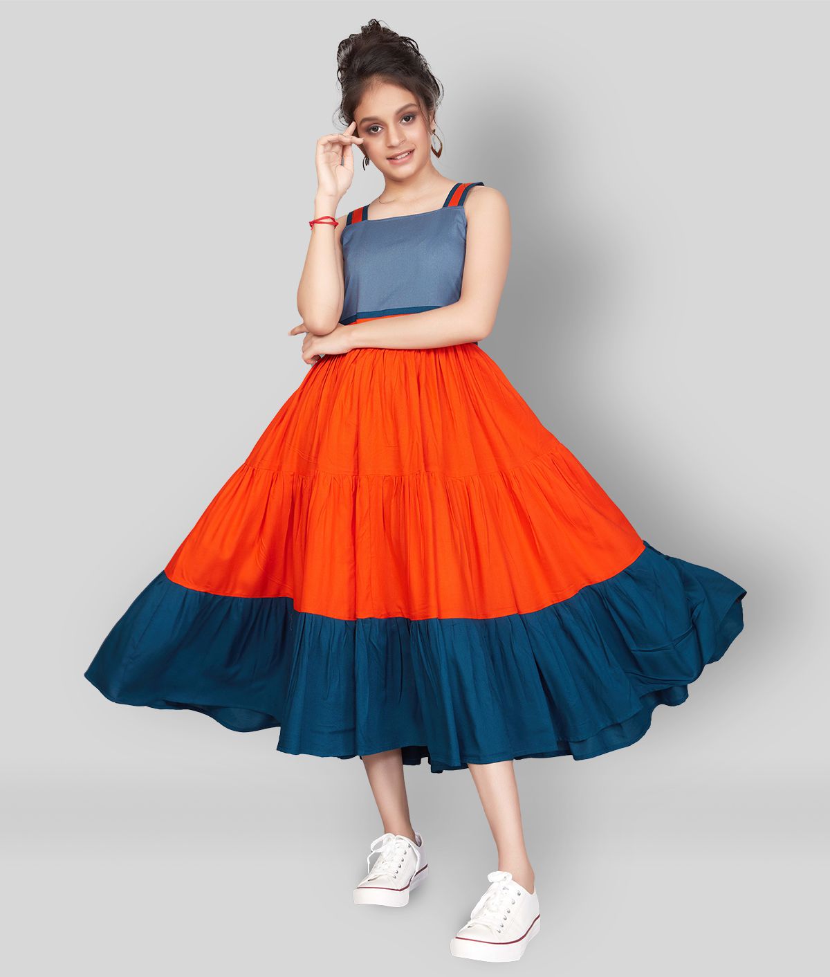     			Fashion Dream - Orange Crepe Girl's A-line Dress ( Pack of 1 )