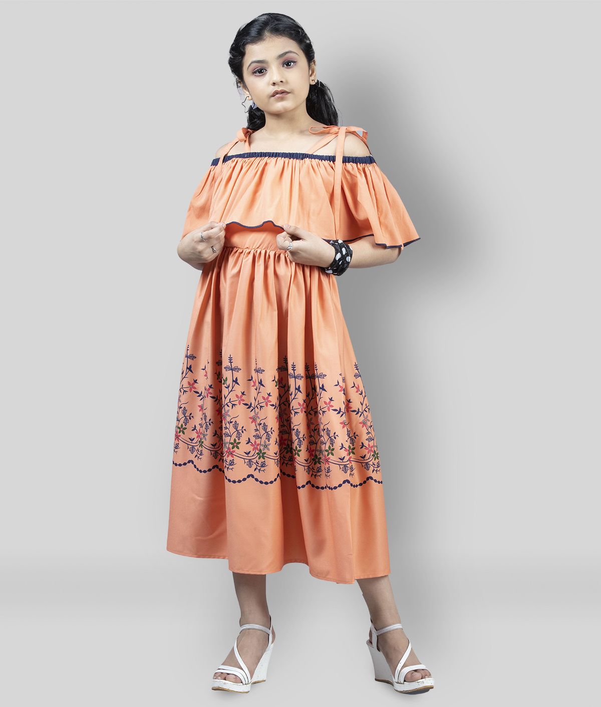     			Fashion Dream Crepe A-line Dress For Girls ( Pack of 1 , Orange )