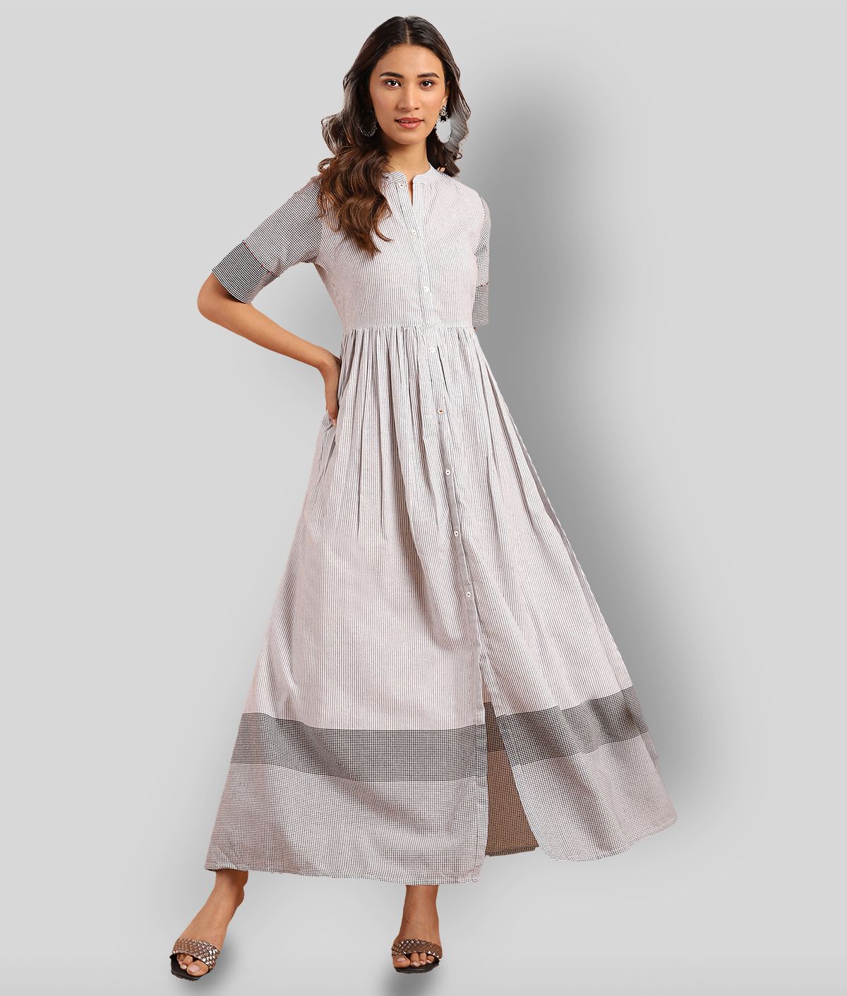 Janasya - Light Grey Cotton Women's Fit And Flare Dress ( Pack of 1 )