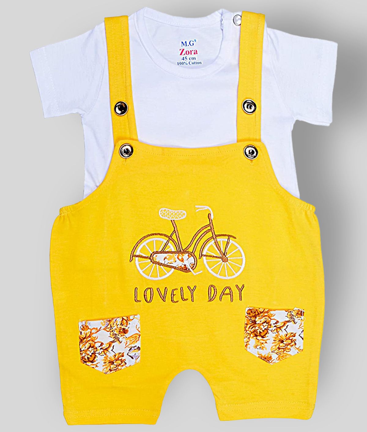     			Sathiyas - Yellow Cotton Baby Boy Dungaree Sets ( Pack of 1 )