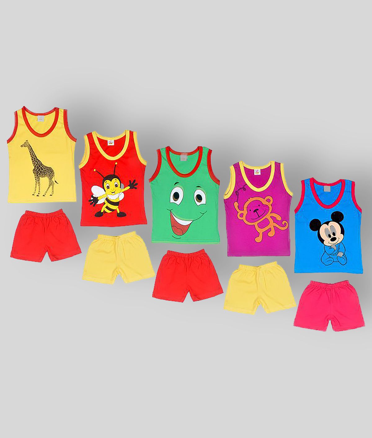 Sathiyas - Multicolor Cotton T-Shirt & Shorts For Baby Boy ( Pack of 5 )