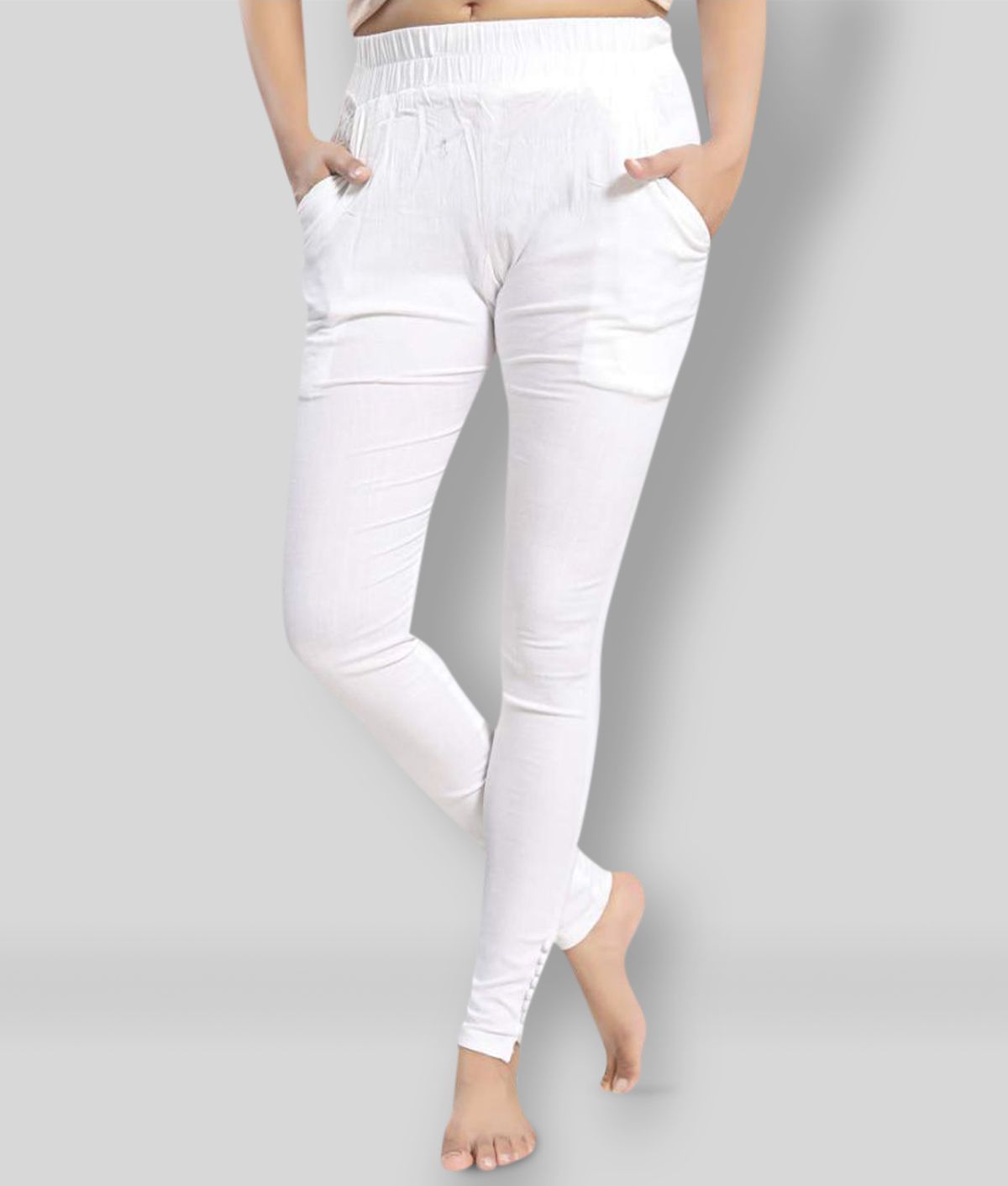 DREAM & DZIRE - White Cotton Blend Skinny Fit Women's Cigarette Pants  ( Pack of 1 )