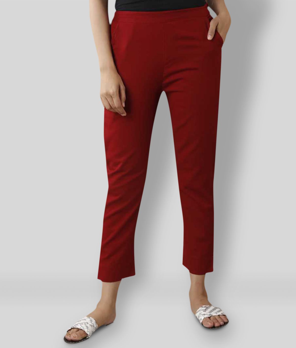 Sherine - Maroon Cotton Blend Straight Fit Women's Cigarette Pants  ( Pack of 1 )